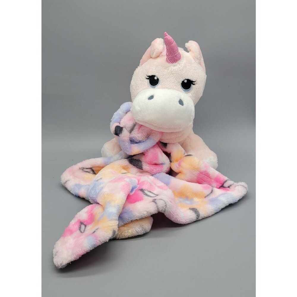 Little Beginnings Pink Flower Floral Unicorn Lovey Security Plush Blanket P3